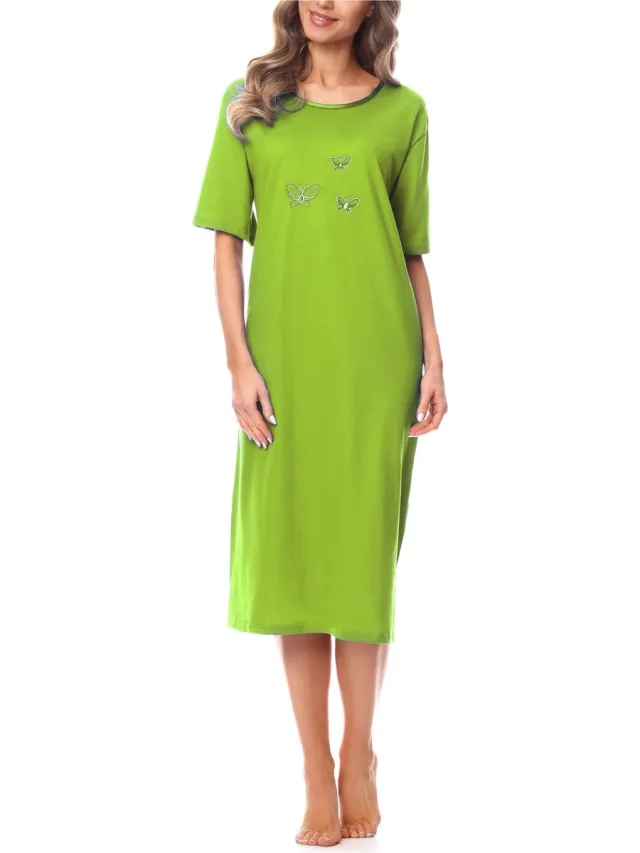 Merry Style Dames Nachthemd - Nachtjapon - Korte Mouwen - Katoen - MS-DR-Malwa-ND-KR - Groen