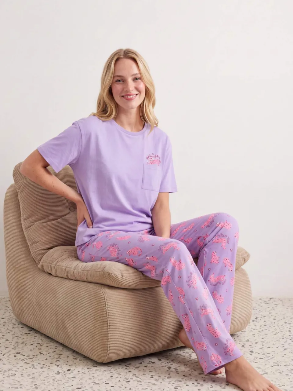 Trendyol TRENDYOLMİLLA Dames 2-pack Paars Animal print Kort Loungewear Regular fit Pyjama- Sets, foto 2