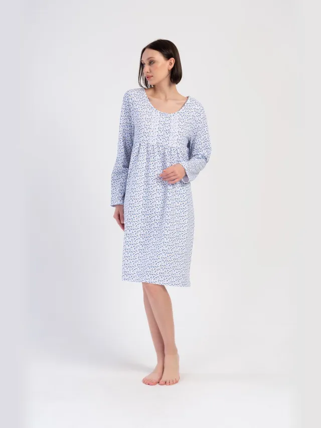 Vienetta Dames Nachthemd, Lange Mouwen, Blauw