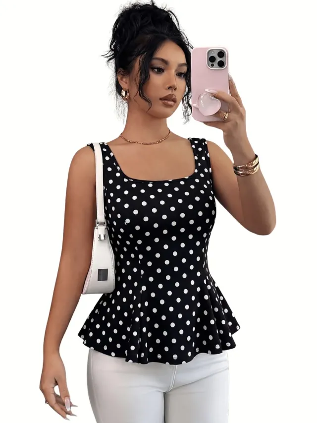 Currero Topje Dames Polkadots - Mouwloze Top - Singlet - Kleding - Shirt - Blouse - Kort - Volwassen - Zwart