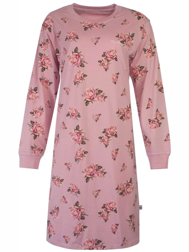 Tenderness Dames Nachthemd - Lange Mouw - Ronde Hals - Roze