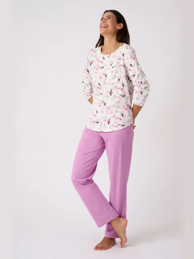 Damart Set van 2 pyjama's van zuiver gekamd jersey katoen - Dames - Wit - 46-48 (L)