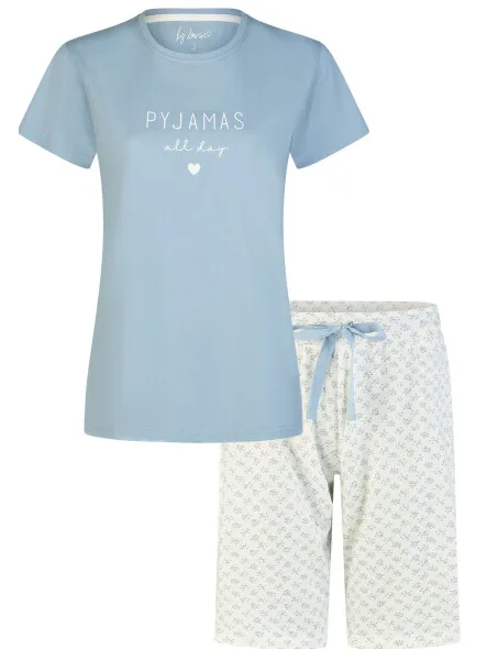 By Louise Dames shortama korte pyjama set blauw/wit gebloemd Veelkleurig