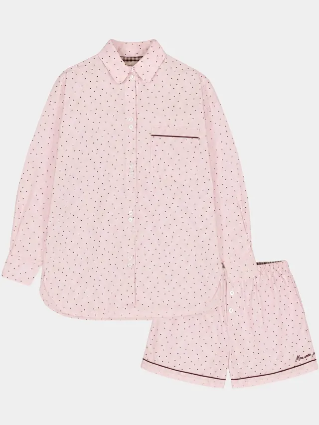 Woody & Kirilove – Dames & Tiener Pyjama met Short – Lichtroze met Stippen – 263-14-WKA-W/968 - 14 jaar