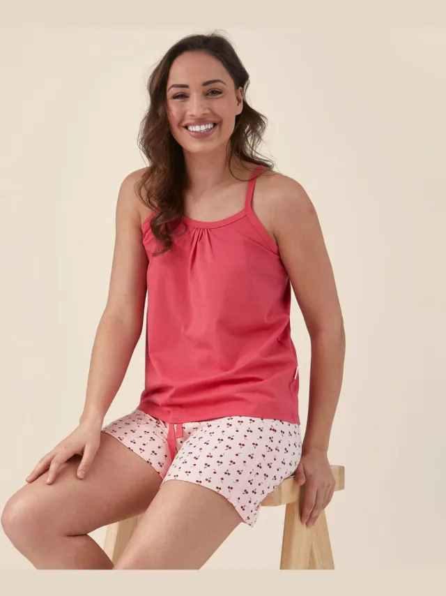 Little Label shortama dames - roze kersen-36 - extra zachte bio-katoen