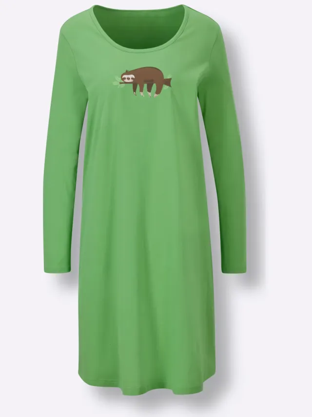 slaapshirt groen met luiaardprint, foto 2