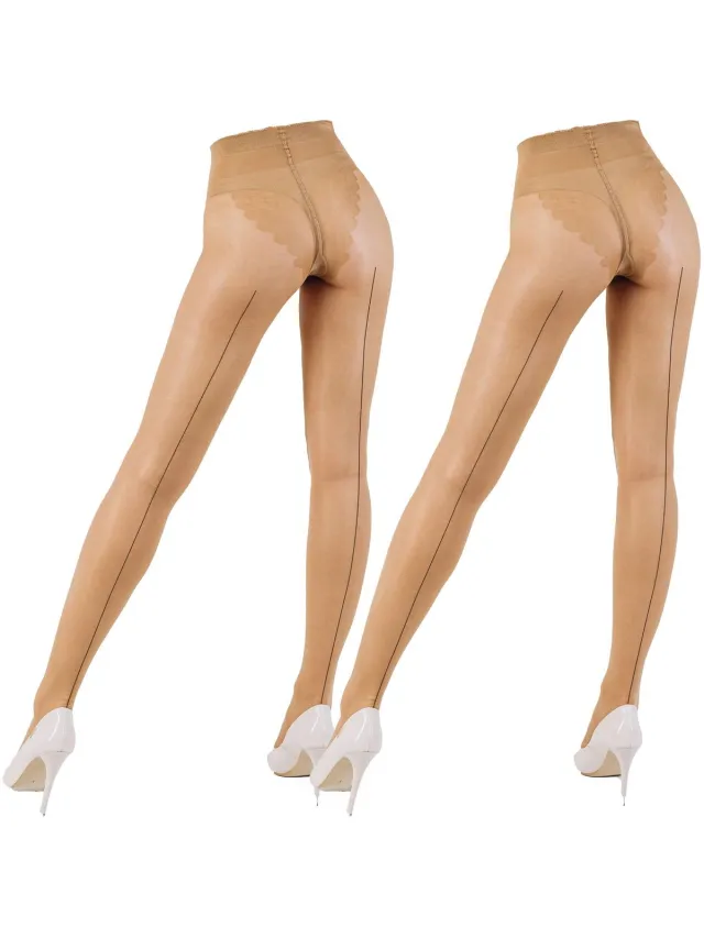 Giulia Chic 20den Panty met bikini broekje en zwarte naad (multipack) - Beige Daino