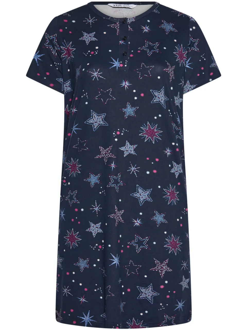Yours Curve Marineblauw Midaxi Nachthemd Met Mozaïekprint Met Sterren En Knoopjes-44, foto 4