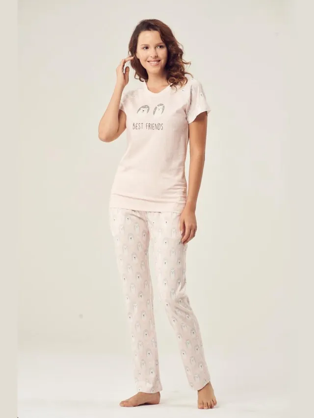 Pijadore Dames Pyjama Set, Korte Mouwen Roze