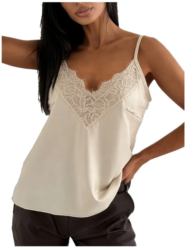 Currero Top Met Kant Dames - Topje - Kleding - Shirt - Blouse - Kort - Volwassen - Melkachtig