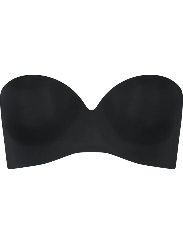 Bye Bra Strapless BH, voorgevormde cups met beugel en siliconen grip, milieuvriendelijke gerecyclede stof, stevige ondersteuning en converteerbaar model, beige en zwart (VK, Alpha, XL, Regular, Regular, Standard, Black)
