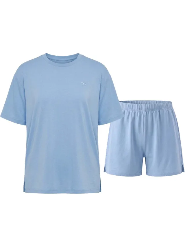 Snocks Schlafanzug Set Damen kurz Hellblau