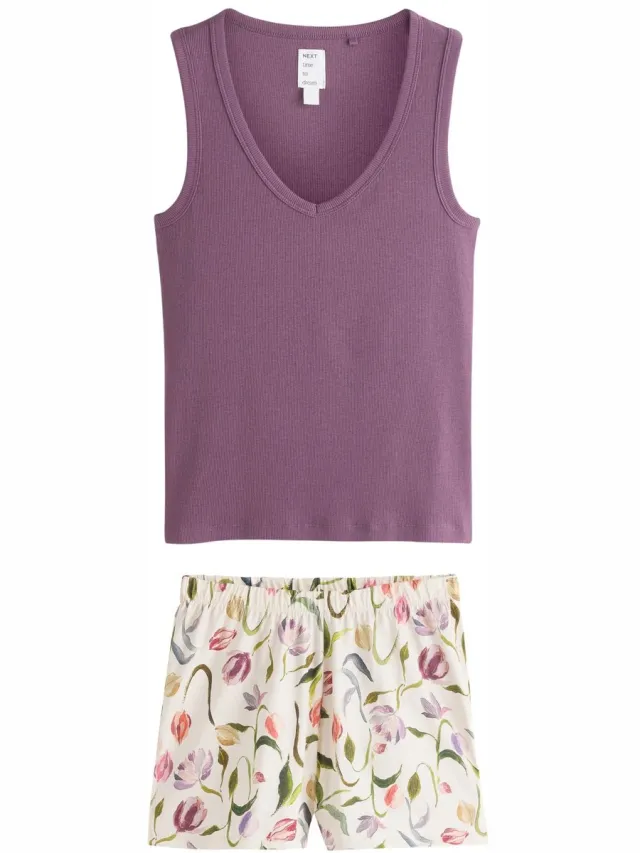 Next Dames - Korte geribbelde pyjama - Paars Mauve Purple
