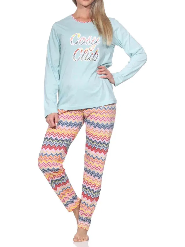 Normann dames pyjama met lange mouwen in een prachtige etnische look hellblau