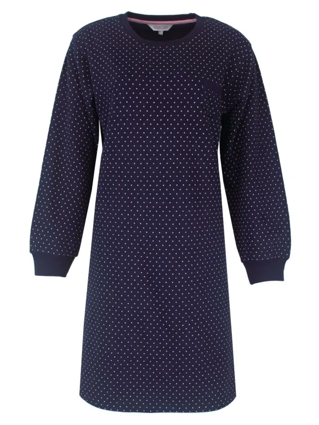 Tenderness Dames Nachthemd - Lange Mouwen - Fleece - Donker Blauw Donkerblauw