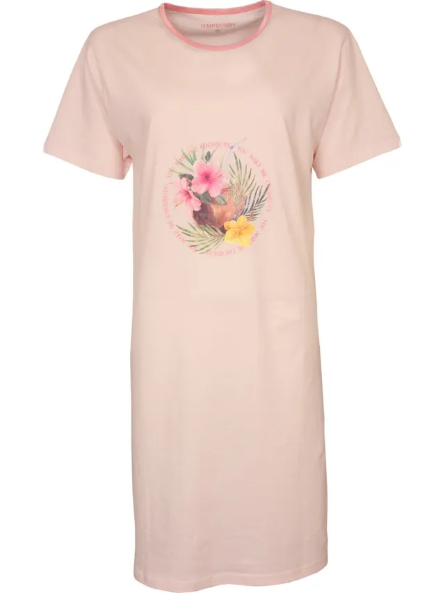 Temptation Dames Nachthemd - Bigshirt - 100% Katoen - Roze