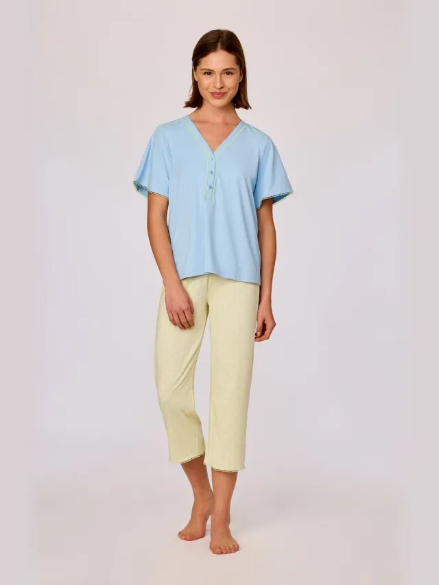 Woody Blauw-groene pyjama van soepel katoen groen/blauw