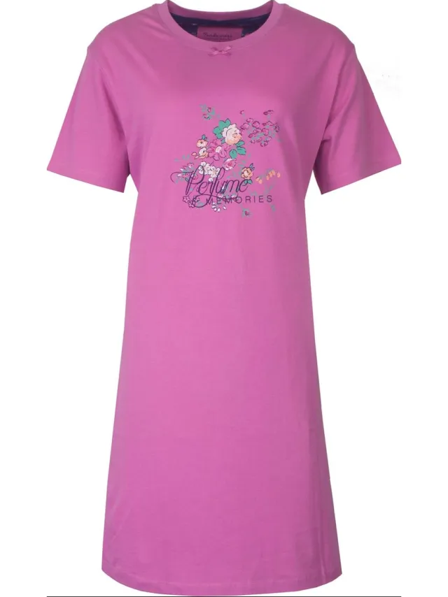 Tenderness Dames Nachthemd - Katoen - Korte Mouwen - Roze blauw
