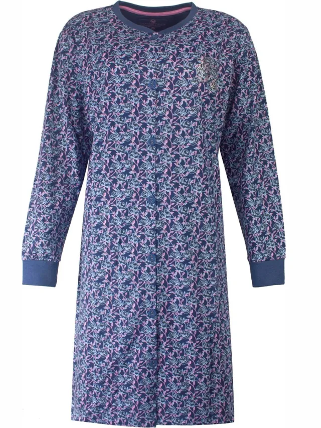 Tenderness Dames Nachthemd - Doorknoop - Blauw