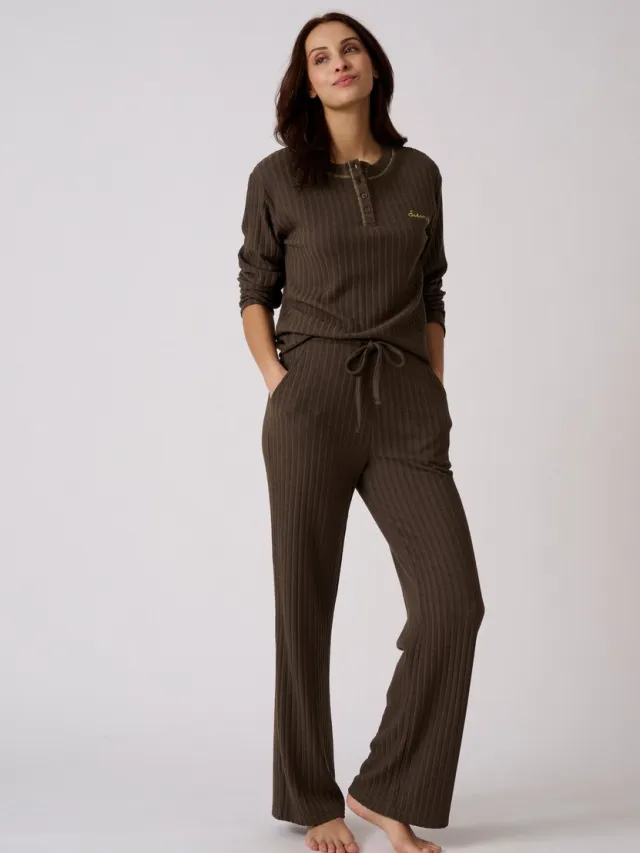 Damart Thermolactyl pyjama van ribtricot - Dames - Bruin - 46-48 (L)