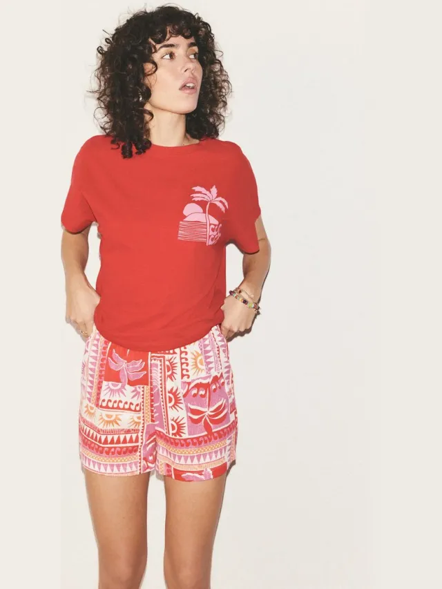 Next Dames - Katoenen pyjama met short - Rood Red Palms