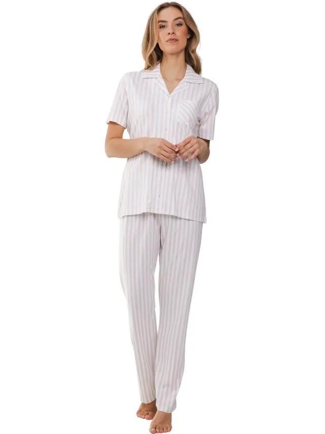 Pastunette Pyjama Beige Dream - Beige/Wit - Katoen - Doorknoop