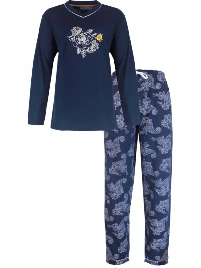 Medaillon Dames Pyjama - 100% Katoen - Blauw