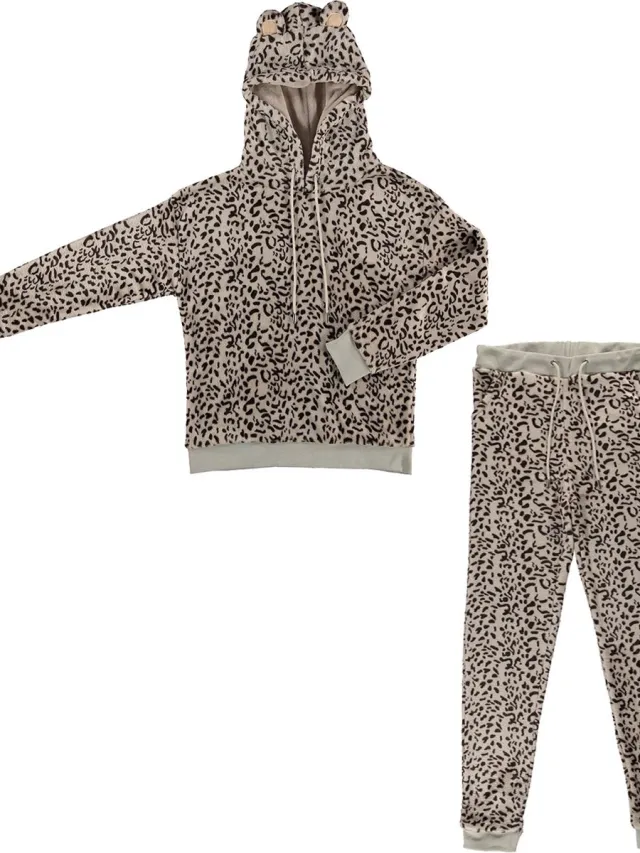Apollo Dames Huispak Loungewear Luipaard Print Fleece Incl Capuchon Grijs