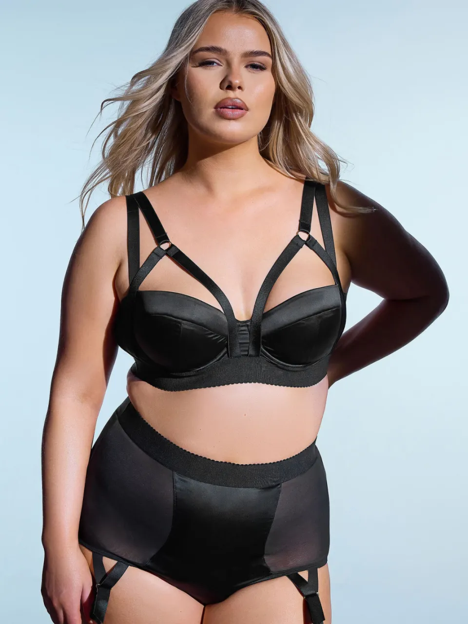 Playful Promises Zwarte Candace Mesh Jarretel Slip, foto 2