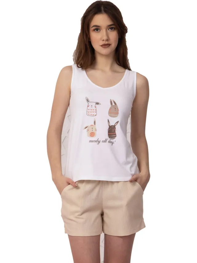 Vanilla Moody dames shortama - Pyjamasets - Egyptisch katoen - PJ8934 - Offwhite