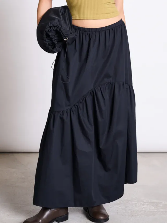 JAN N JUNE dames vegan Maxi Rok Alca Zwart, foto 2