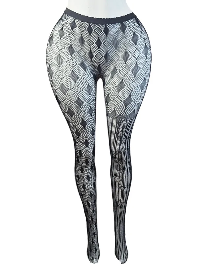 BamBella ® - Panty -Onesize - gaas maillot dunne pantys Dames - Onesize - lingerie van kant zwart halloween gothic kaarten spel