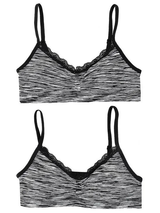 Schiesser Meisjesbralette - Duopack 2 bralettes - zwart melee - Maat 140 / 10 jaar