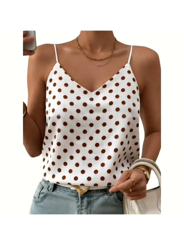 Currero Topje Dames Polkadots - Mouwloze Top - Singlet - Kleding - Shirt - Blouse - Kort - Volwassen - Wit