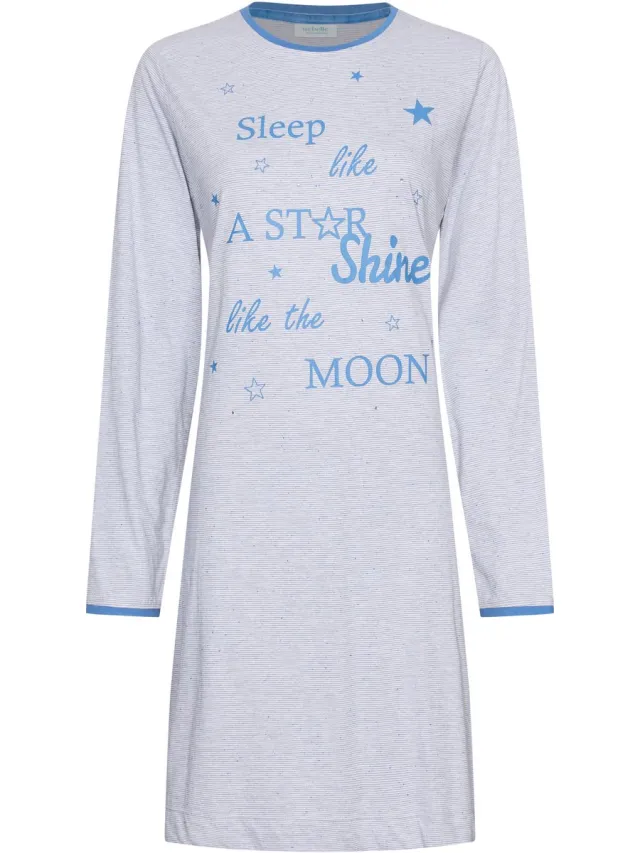 Rebelle MyRebelle - Nachthemd - Starry Nights - Katoen - Blauw/Wit - Gestreept