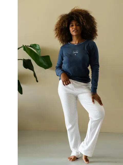 By Louise Dames winter pyjama set lang interlock blauw Veelkleurig
