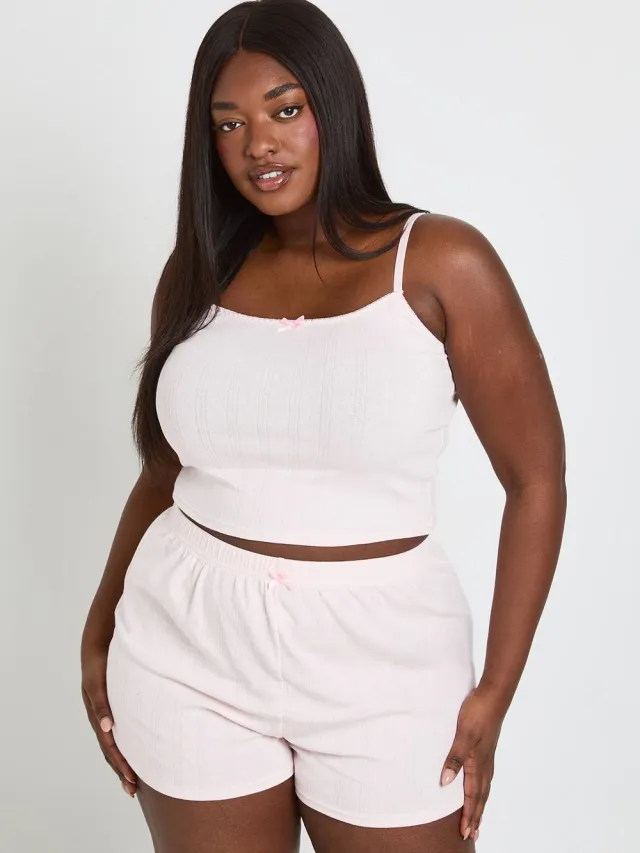 boohoo Dames Plus Pointelle Hemdje Pyjama Top Baby Roze