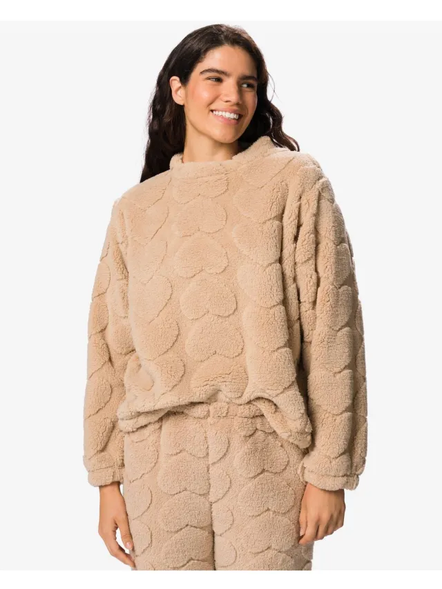 HEMA Damestop teddy hartjes lichtbruin