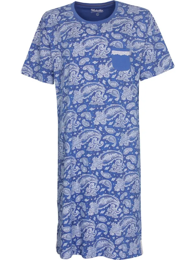 Medaillon Dames Nachthemd - Geprint Dessin - Katoen - Blauw