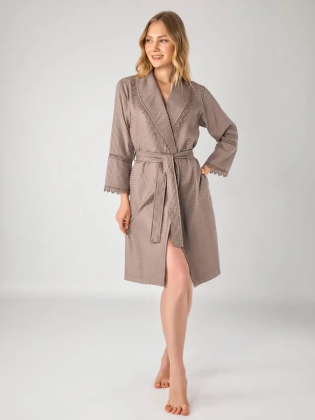 A Sense of Love Waffle Dames Badjas / Ochtendjas / beige /XXXL