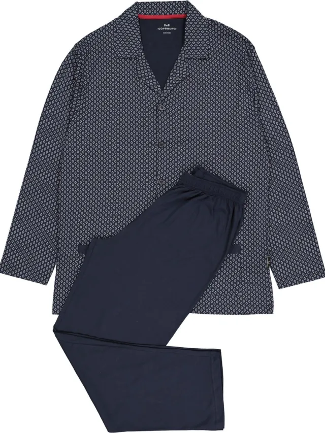 Götzburg Gotzburg heren pyjama met knoopjes - blauw met rood en wit dessin