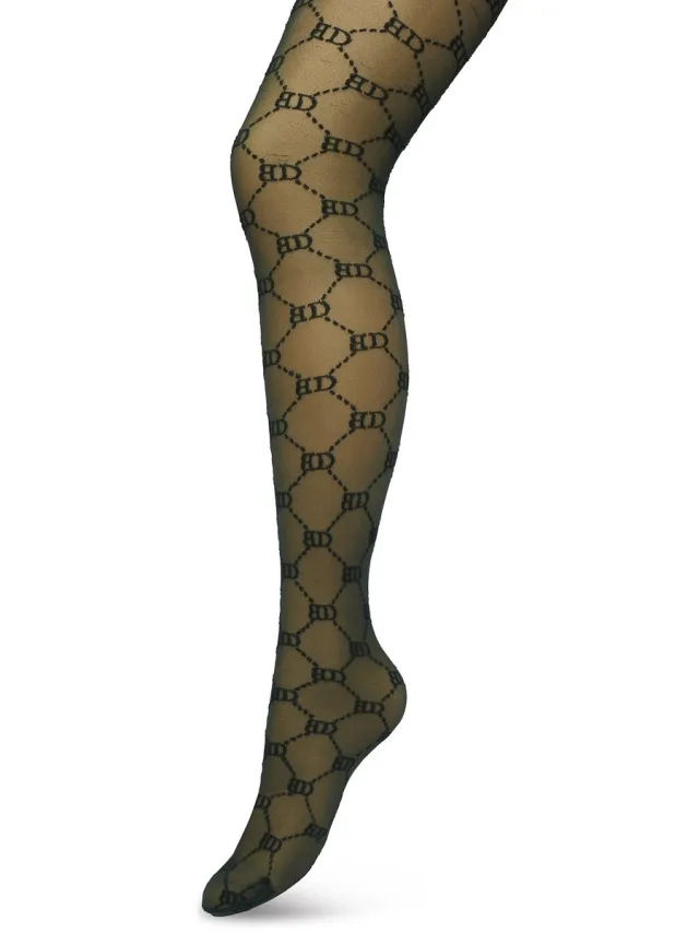 Bonnie Doon Geruite Panty 60 Denier Donker Groen Dames- BD logo - Ruitjes Patroon - Bonnie Doon Print - Gladde Naden - Maximaal Draagcomfort - Bonnie Doon Tights - Chique Panty - Feestelijk - Donkergroen - Trekking Green - BP221901.380