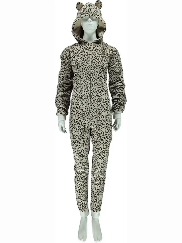 Apollo Onesie dames - Leopard onesie - Beige - Onesie volwassenen - Onesie volwasssenen vrouwen pyama Grijs