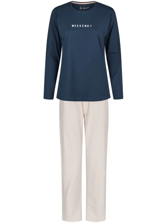 By Louise Dames Pyjama Set Lang Blauw/Roze Gestreept