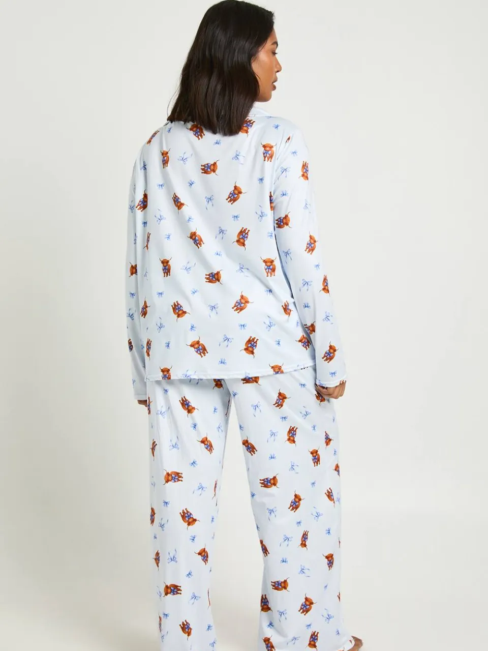 boohoo Dames Plus Schotse Hooglander Print Lange Mouw Shirt En Broek Pyjama Set blauw, foto 2