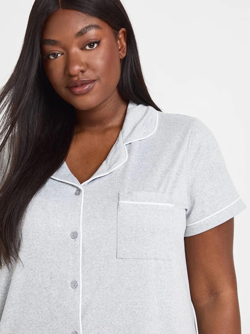 boohoo Dames Nachthemd Met Korte Mouwen En Contrasterende Biesdetails grijze mergel, foto 3