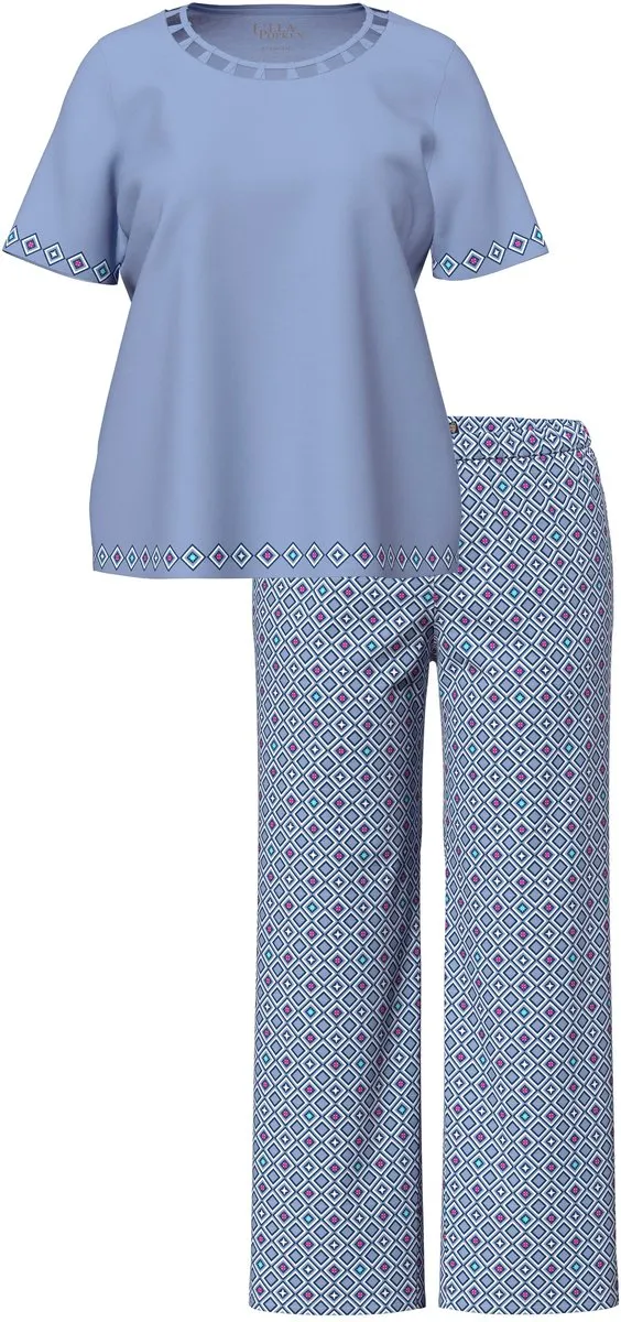 Ulla Popken Dames - Pyjama uitgesneden rand ronde hals korte mouw - Duifblauw - Maat 42+