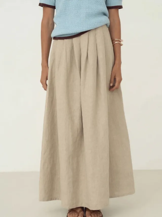 Näz dames vegan Lange Linnen Rok Freya Beige, foto 2
