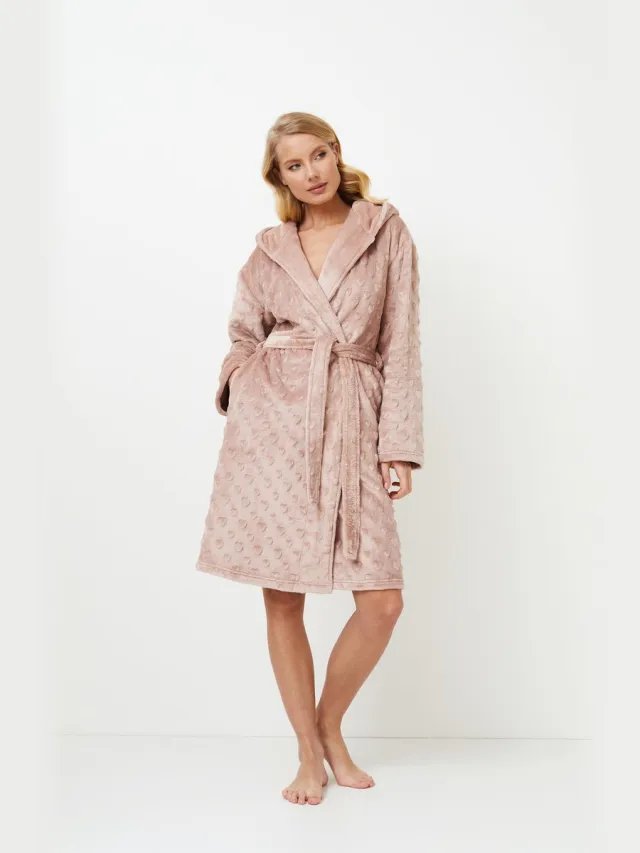 Aruelle Oudroze dames badjas met hartjes-capuchon-zacht & warm-luxury bathrobe-cadeauverpakking