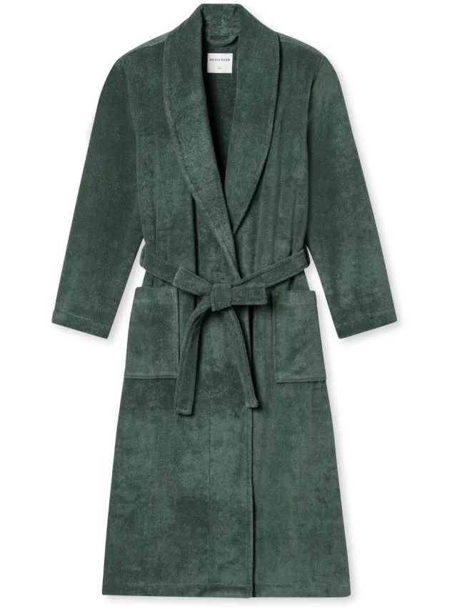 Schiesser dames Home badjas van frottee - naturel - theegroen